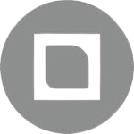 Icon representing the "Inicio" section, featuring a minimalist design with a rounded gray background and a stylized square shape.